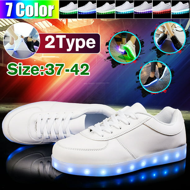 Men Women Outdoor Sport LED Light UP Canvas Sneakers Knit Running Shoes Trainers Blue 
